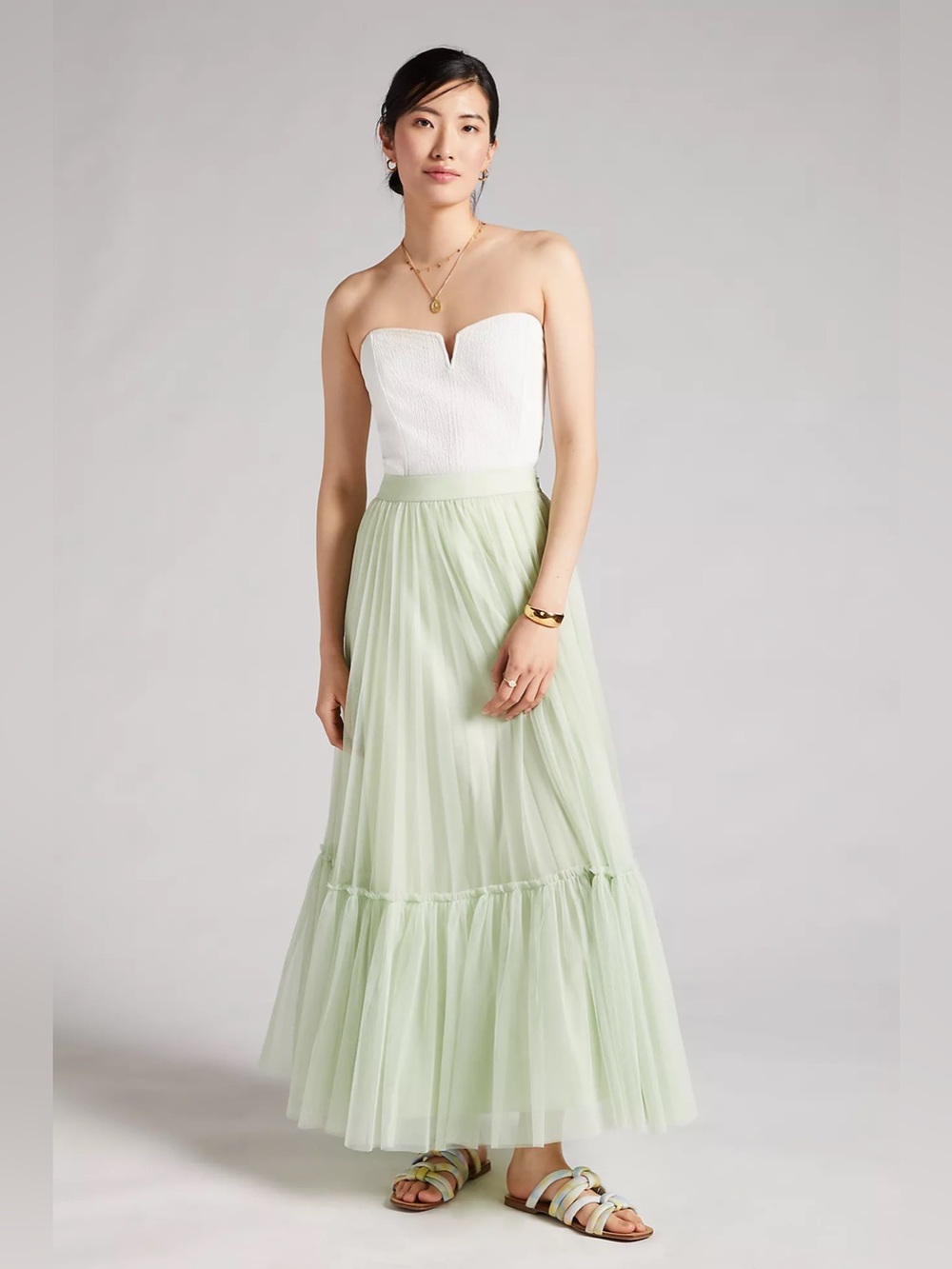 Anthropologie Geisha Designs Women XS Angelina Tulle Tiered Maxi Skirt Formal
